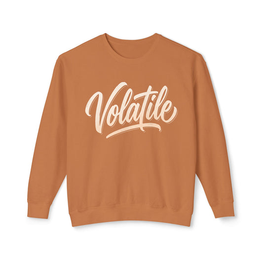 Volatile Script Crewneck Sweatshirt — Peach Casual Graphic Sweater