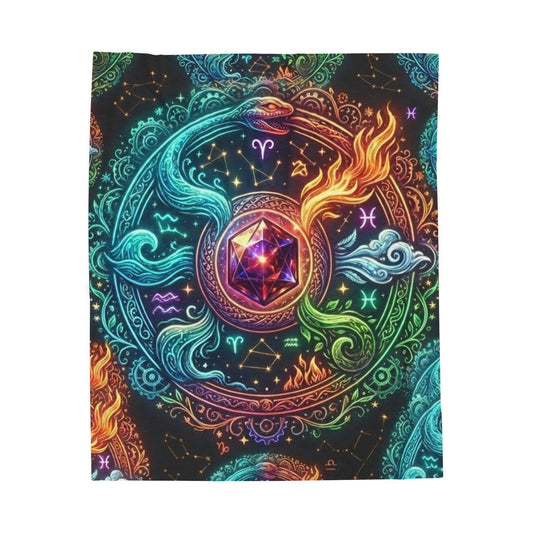Mystic Elements Velveteen Plush Blanket — Zodiac Fire, Water, Air & Earth Design