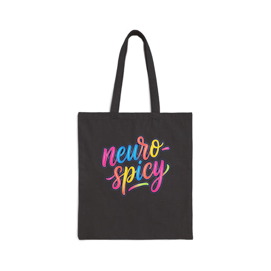 Neuro-Spicy Colorful Script Tote Bag – Funny Neurodivergent Cotton Canvas Tote