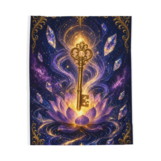 Mystic Key Velveteen Plush Blanket — Golden Key & Lotus Spiritual Throw