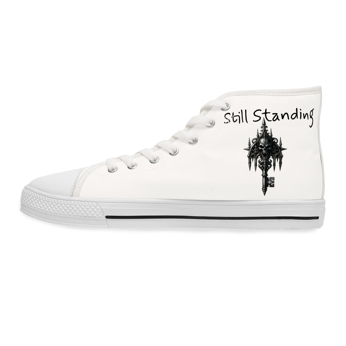 Still Standing Women’s Gothic Ink Skull High-Top Sneakers – Recovery Canvas Shoes