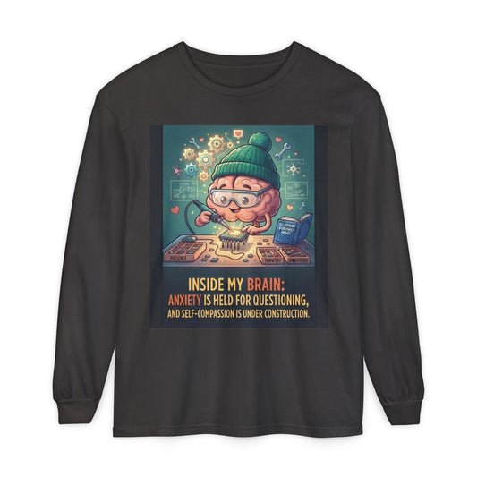 Long Sleeve T-Shirt — "Inside My Brain: Anxiety Is Held For Questioning" Mental Health Graphic Tee