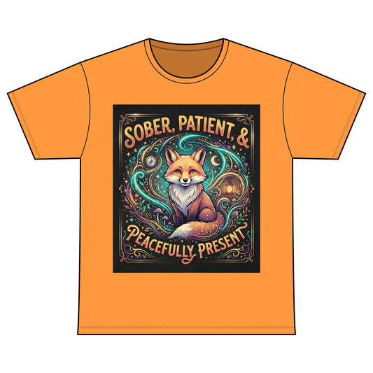 Recovery Warriors T-Shirt — "Sober, Patient & Peacefully Present" Fox Design
