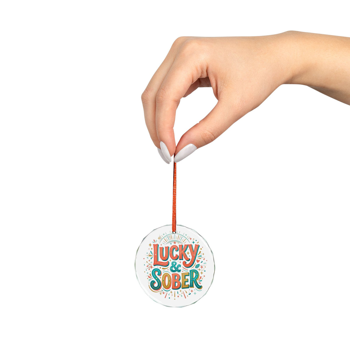 Lucky & Sober Crystal Glass Ornament – Recovery Celebration Keepsake