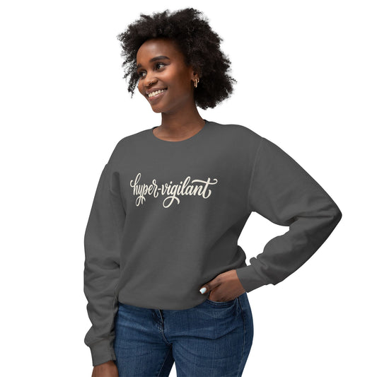 Hyper-Vigilant Crewneck Sweatshirt — Peach Casual Script Pullover