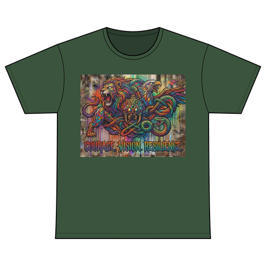 Recovery Warriors T-Shirt — Courage, Vision, Resilience Lion Design