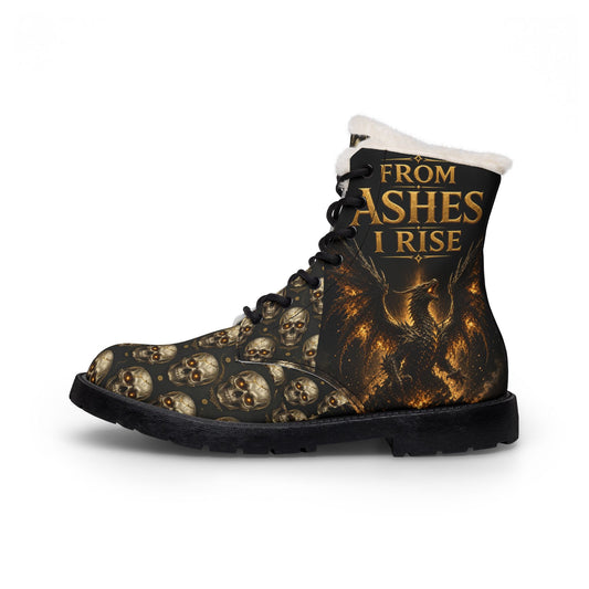 From Ashes I Rise Men’s Fur-Lined Boots – Gothic Skull Winter Boots