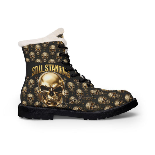 Still Standing Men’s Gold Skull Fur-Lined Combat Boots – Recovery Warriors