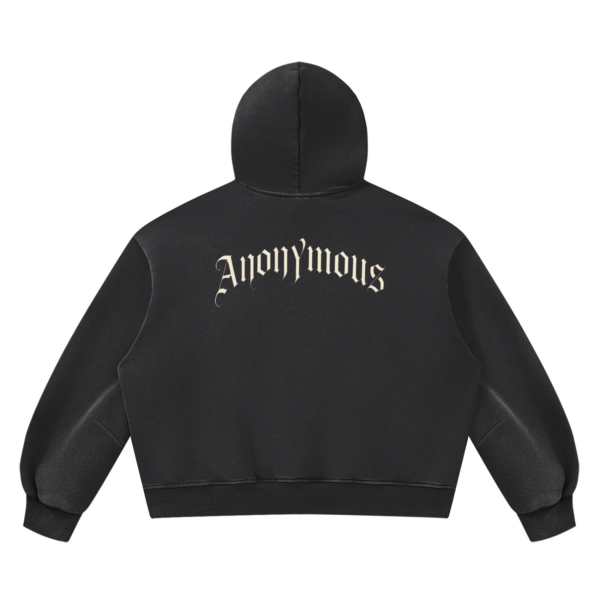 Anonymous Gothic Lettering Vintage Wash Boxy Fleece Hoodie