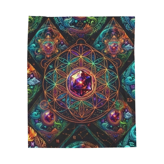 Velveteen Plush Blanket - Mystic Geometric Mandala Jewel Design