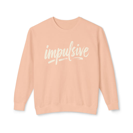 Impulsive Script Crewneck Sweatshirt — Peach Casual Graphic Sweatshirt