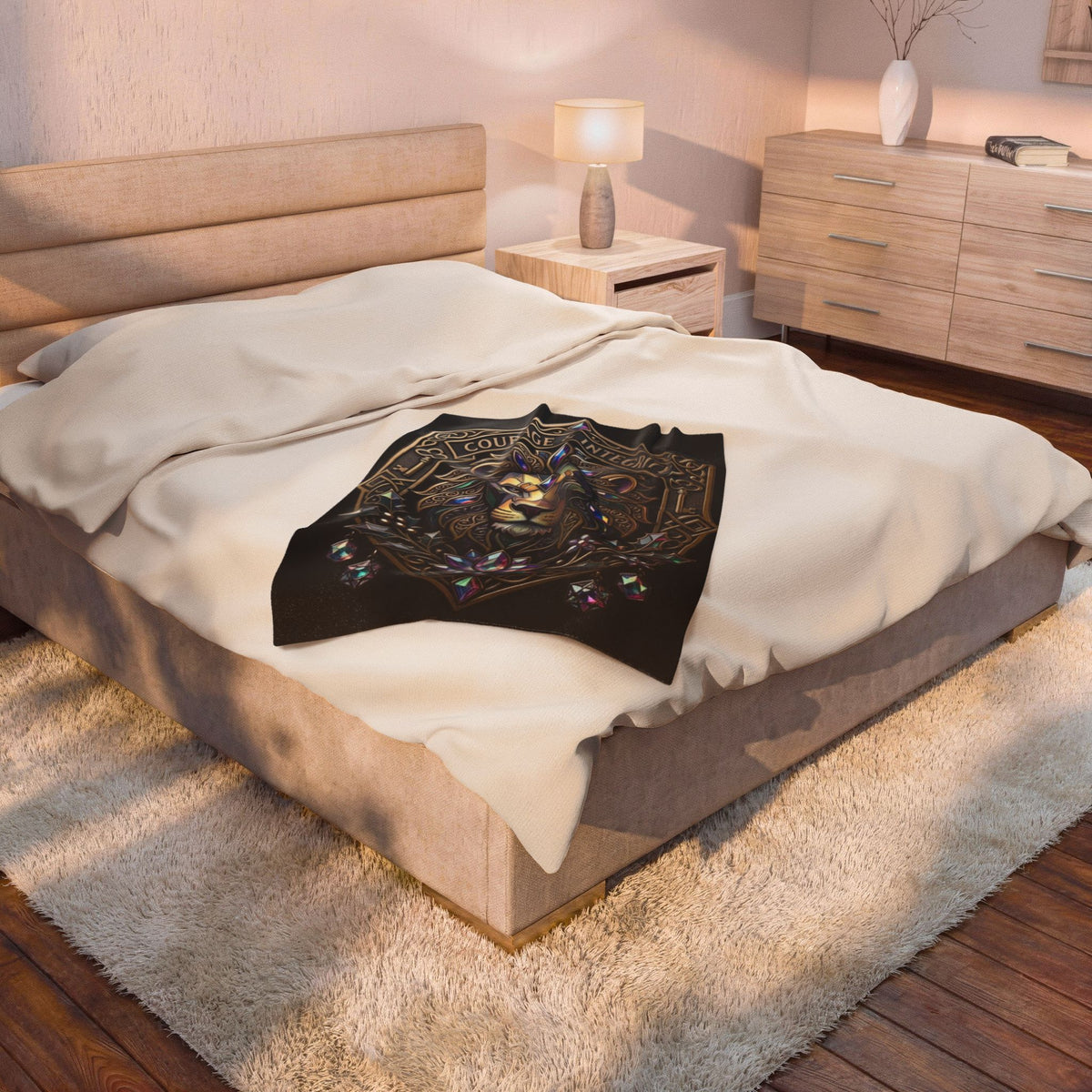 Lion Crest Velveteen Plush Blanket — "Courage & Integrity" Decorative Throw