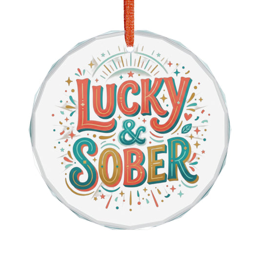 Lucky & Sober Crystal Glass Ornament – Recovery Celebration Keepsake