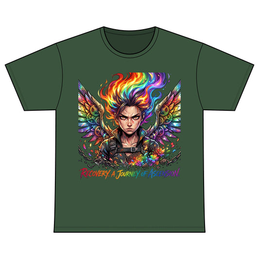 Recovery Warriors T-Shirt — Rainbow Phoenix Design ‘Recovery: A Journey of Ascension’