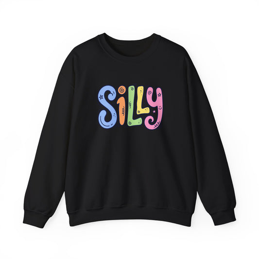 Silly Colorful Graphic Sweatshirt — Playful 'SILLY' Crewneck