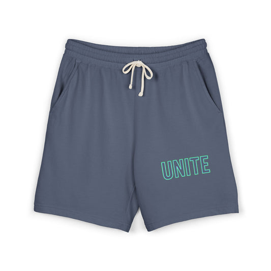 Unite Embroidered Fleece Sweat Shorts — Lightweight Garment-Dyed Lounge Shorts