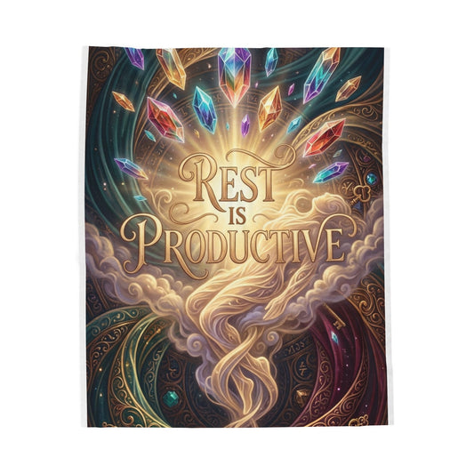Velveteen Plush Blanket — "Rest Is Productive" Inspirational Cozy Throw