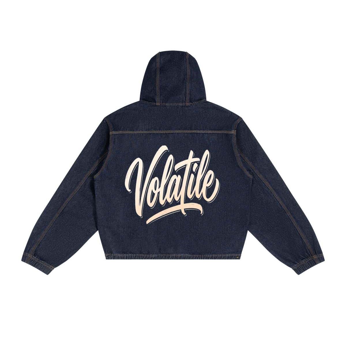 VOLATILE Bear Graphic Vintage Wash Hooded Denim Jacket