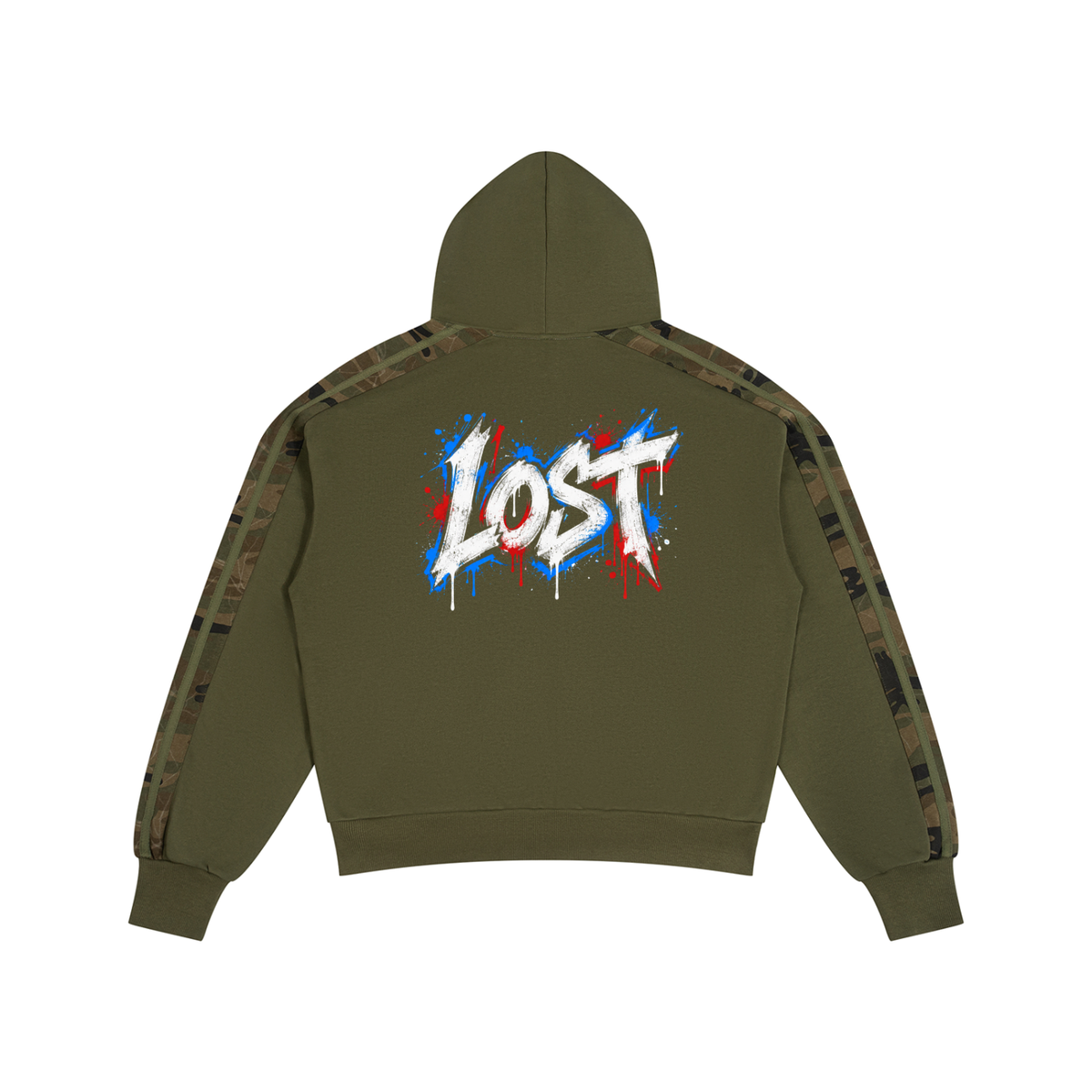 Unisex Boxy Camo Panel Pullover Hoodie
