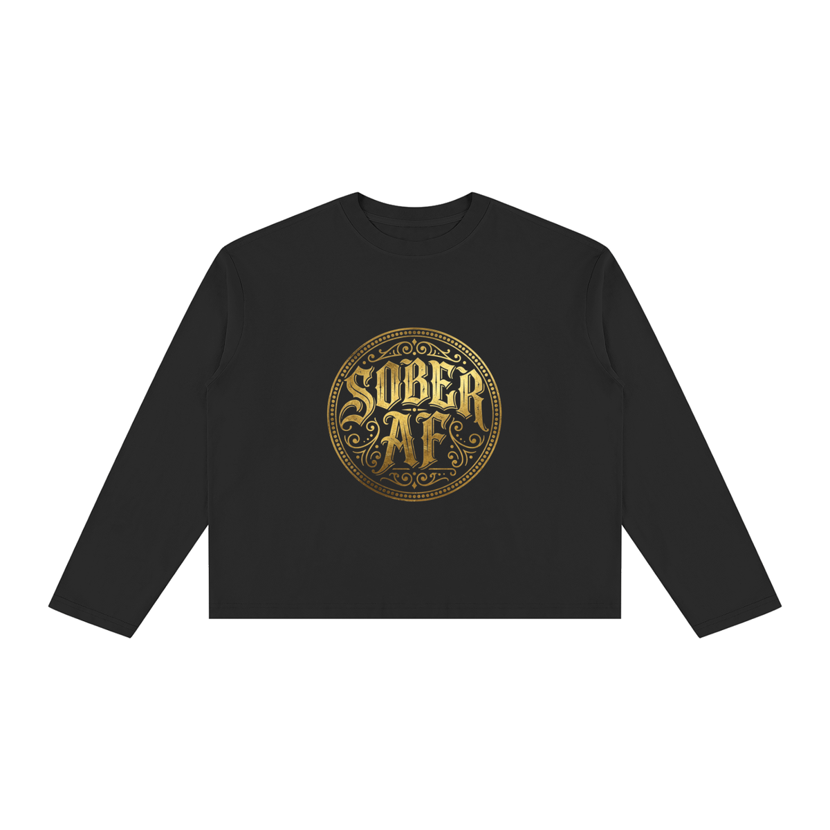 Sober AF Gold Badge Unisex Vintage Wash Long Sleeve Boxy T-Shirt