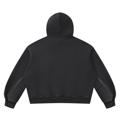 Fractured Cracked Lettering Unisex Vintage Wash Boxy Fleece Hoodie