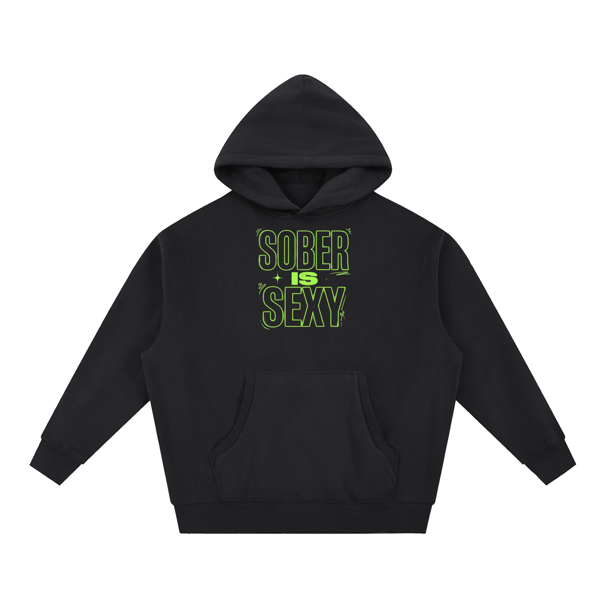 Sober Is Sexy Lime Green Lettering Oversized Boxy Fleece Hoodie