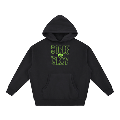 Sober Is Sexy Lime Green Lettering Oversized Boxy Fleece Hoodie