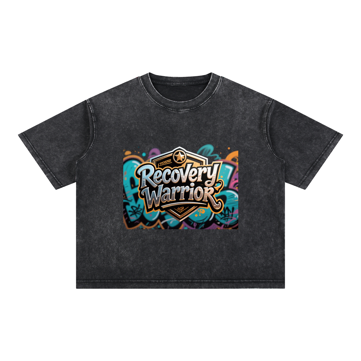 Recovery Warrior Graffiti Badge Mineral Wash Boxy Cotton T-Shirt