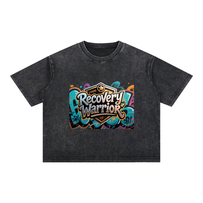 Recovery Warrior Graffiti Badge Mineral Wash Boxy Cotton T-Shirt