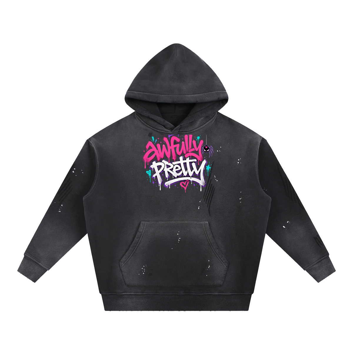 Awfully Pretty Graffiti Vintage Washed Frayed Fleece Hoodie