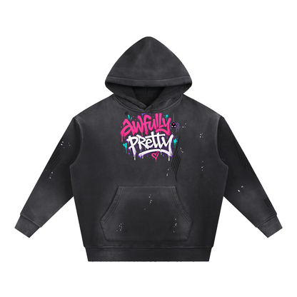 Awfully Pretty Graffiti Vintage Washed Frayed Fleece Hoodie