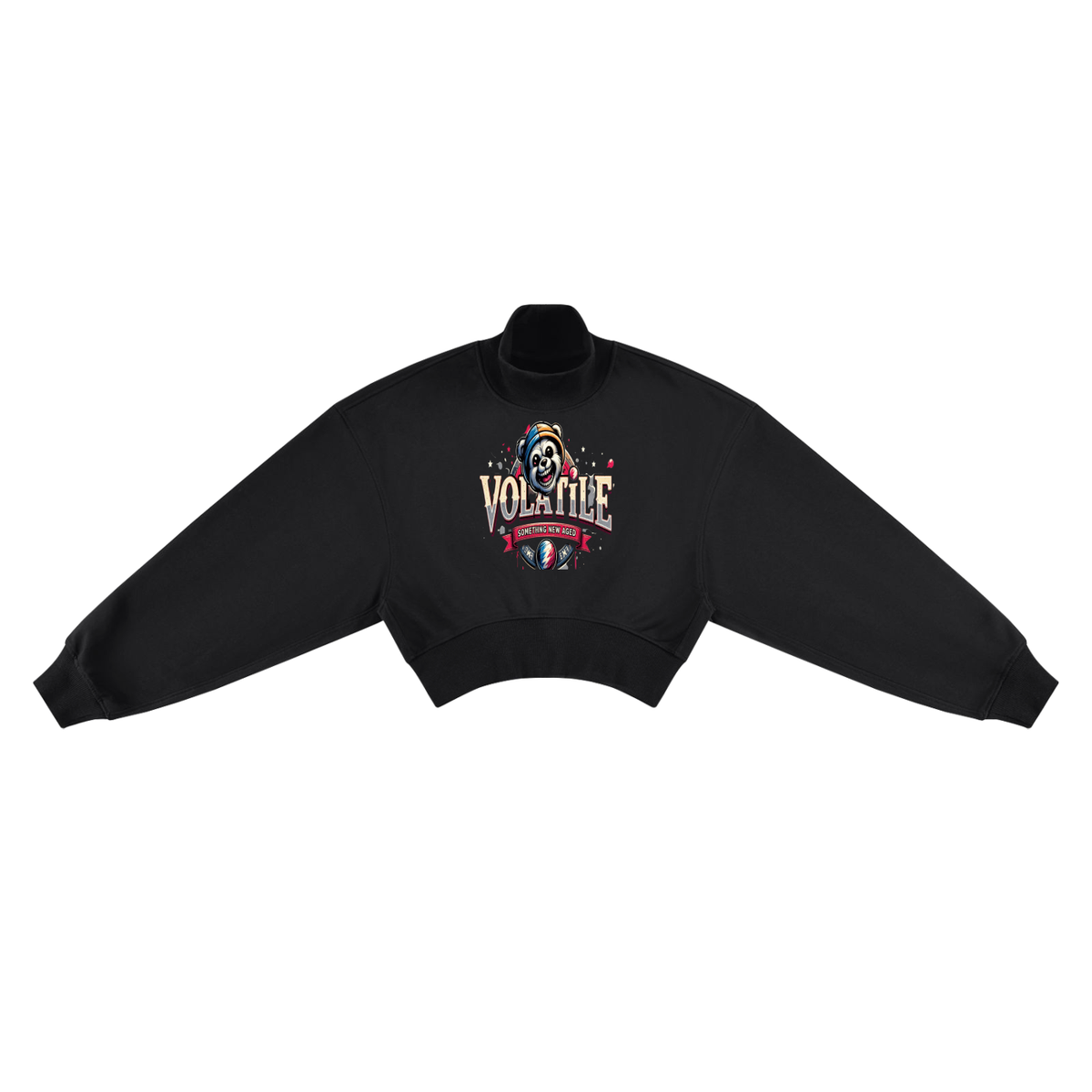 VOLATILE Bear Graphic Women's Crop Mock Neck Sweatshirt