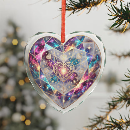 Cosmic Mandala Crystal Heart Ornament – Spiritual Recovery Keepsake