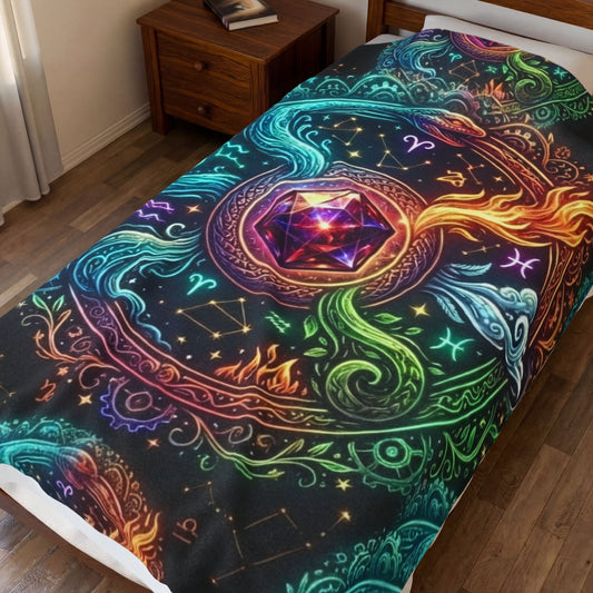 Mystic Elements Velveteen Plush Blanket — Zodiac Fire, Water, Air & Earth Design