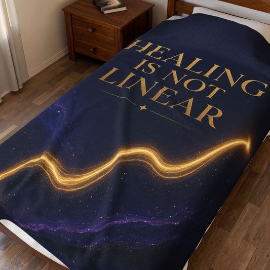 Healing Is Not Linear Velveteen Plush Blanket — Inspirational Cozy Throw for Recovery & Self-Care