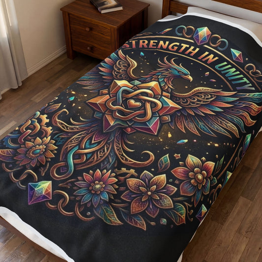 Strength in Unity Velveteen Plush Blanket — Phoenix & Celtic Knot Cozy Throw
