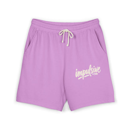 Impulsive Script Sweat Shorts — Lightweight Garment-Dyed Fleece
