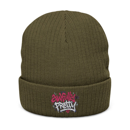 Ribbed Knit Beanie with “Awfully Pretty” Embroidery