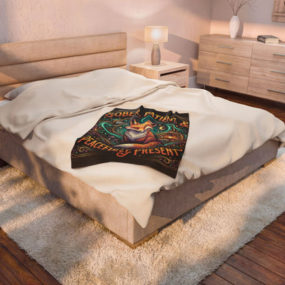 Velveteen Plush Blanket — "Sober, Patient & Peacefully Present" Fox Art Throw