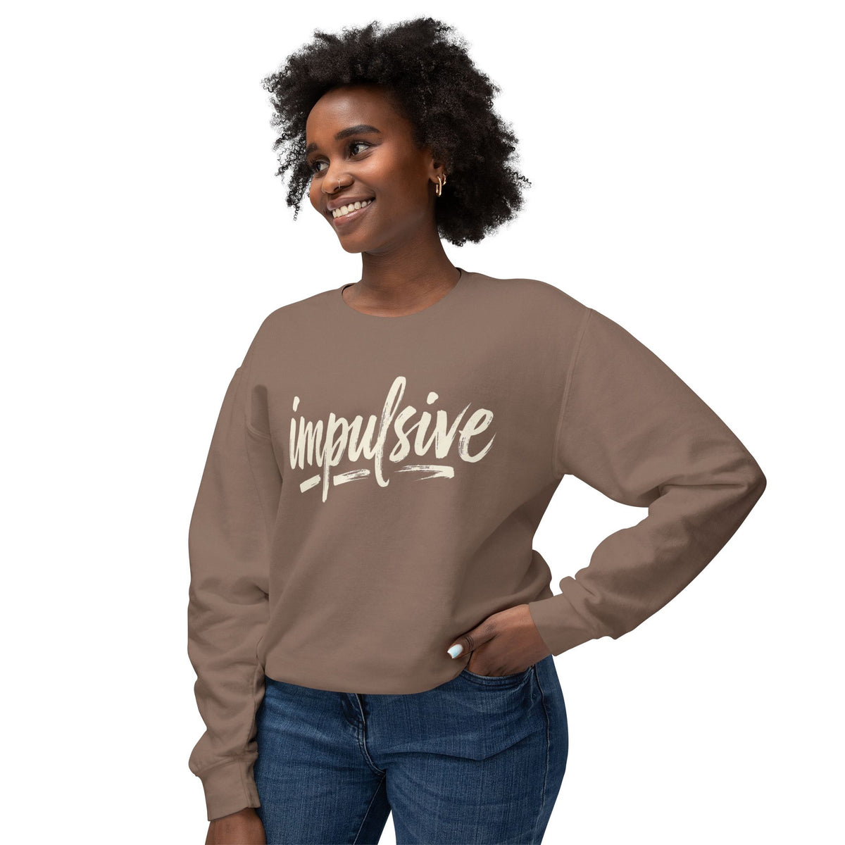 Impulsive Script Crewneck Sweatshirt — Peach Casual Graphic Sweatshirt