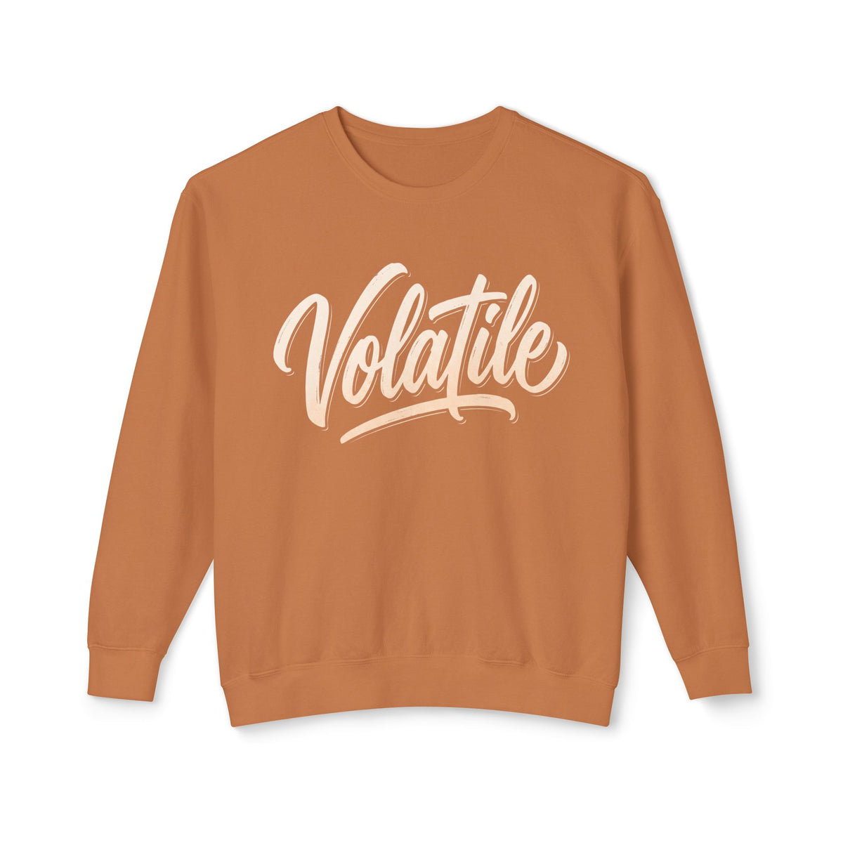 Volatile Script Crewneck Sweatshirt — Peach Casual Graphic Sweater