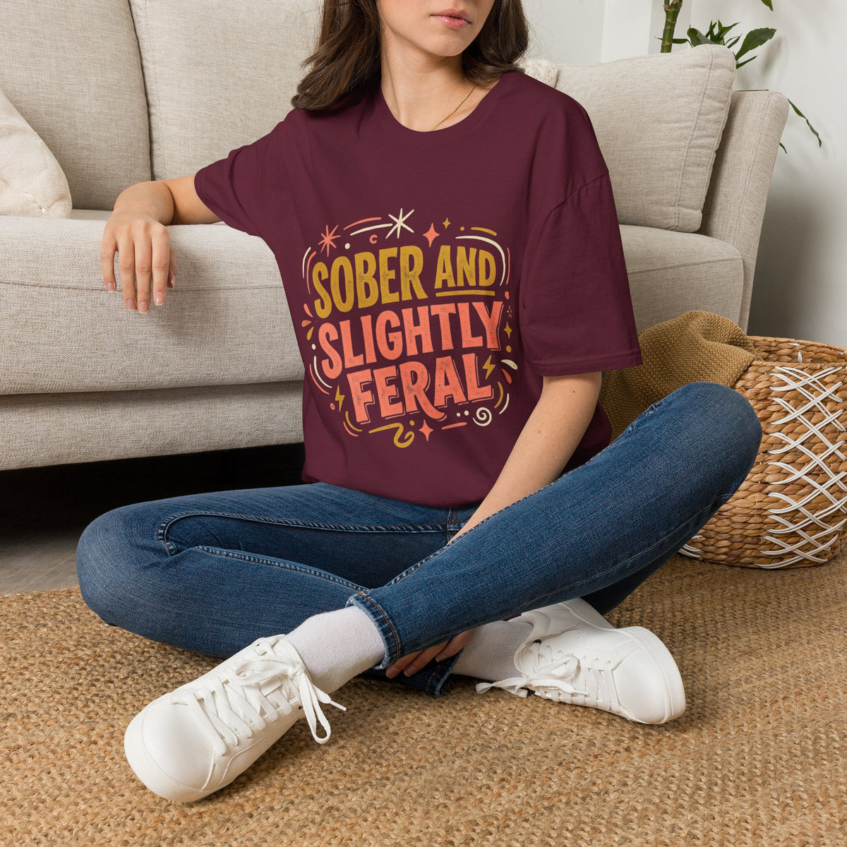 Sober and Slightly Feral T-Shirt — Funny Recovery Pride Tee