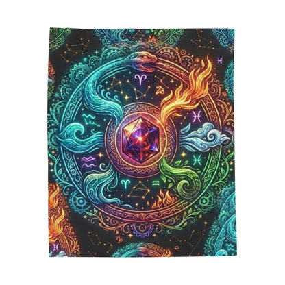 Mystic Elements Velveteen Plush Blanket — Zodiac Fire, Water, Air & Earth Design