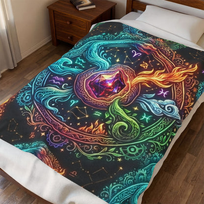 Mystic Elements Velveteen Plush Blanket — Zodiac Fire, Water, Air & Earth Design