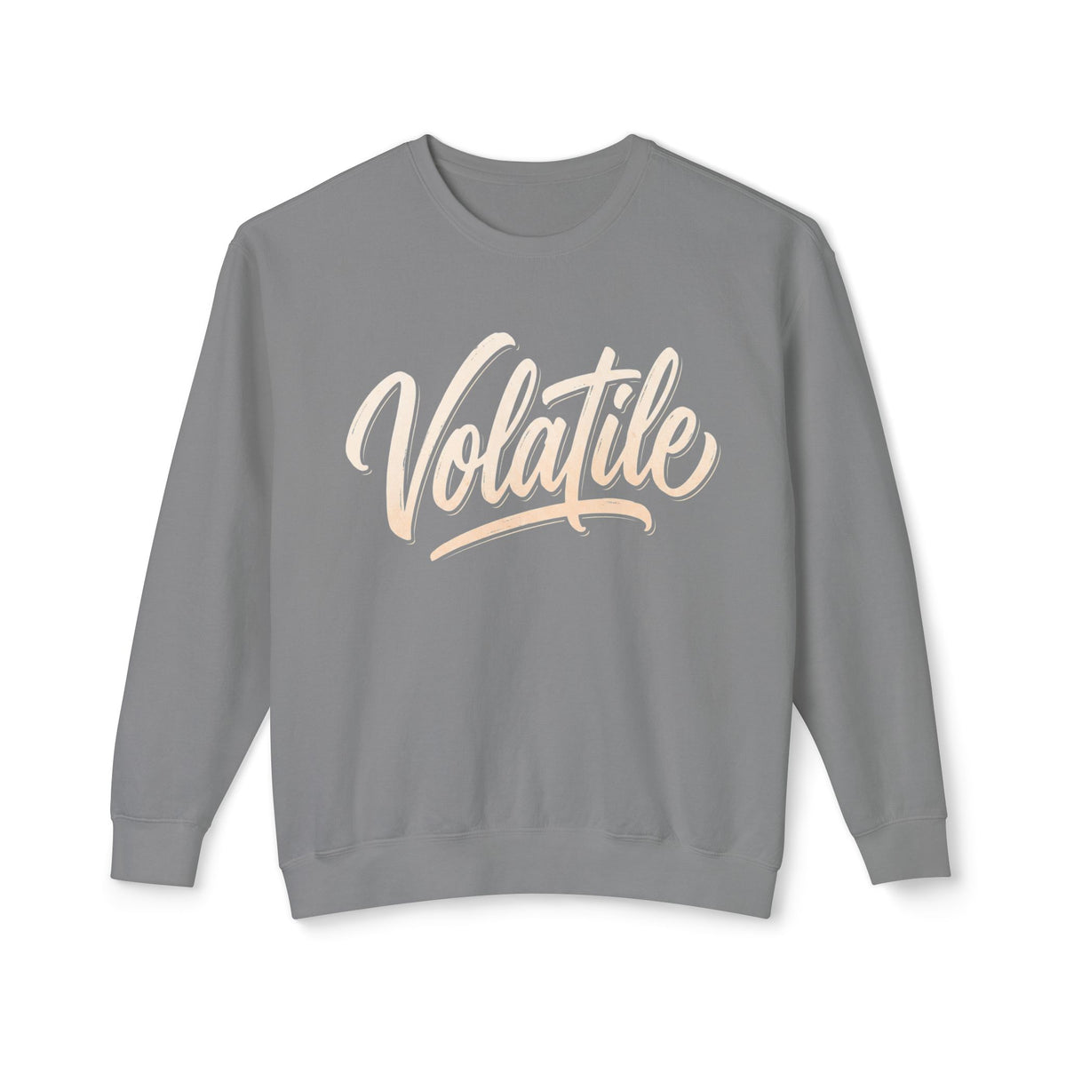 Volatile Script Crewneck Sweatshirt — Peach Casual Graphic Sweater