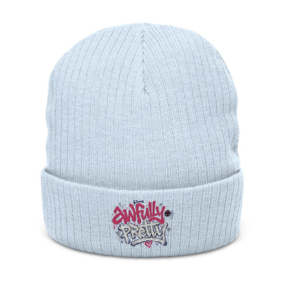 Ribbed Knit Beanie with “Awfully Pretty” Embroidery