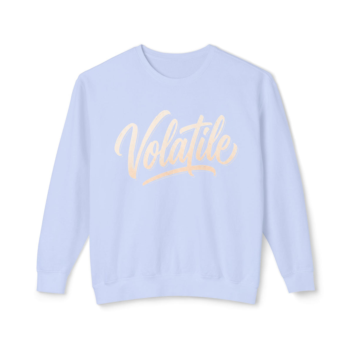 Volatile Script Crewneck Sweatshirt — Peach Casual Graphic Sweater