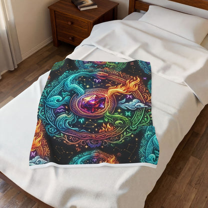 Mystic Elements Velveteen Plush Blanket — Zodiac Fire, Water, Air & Earth Design