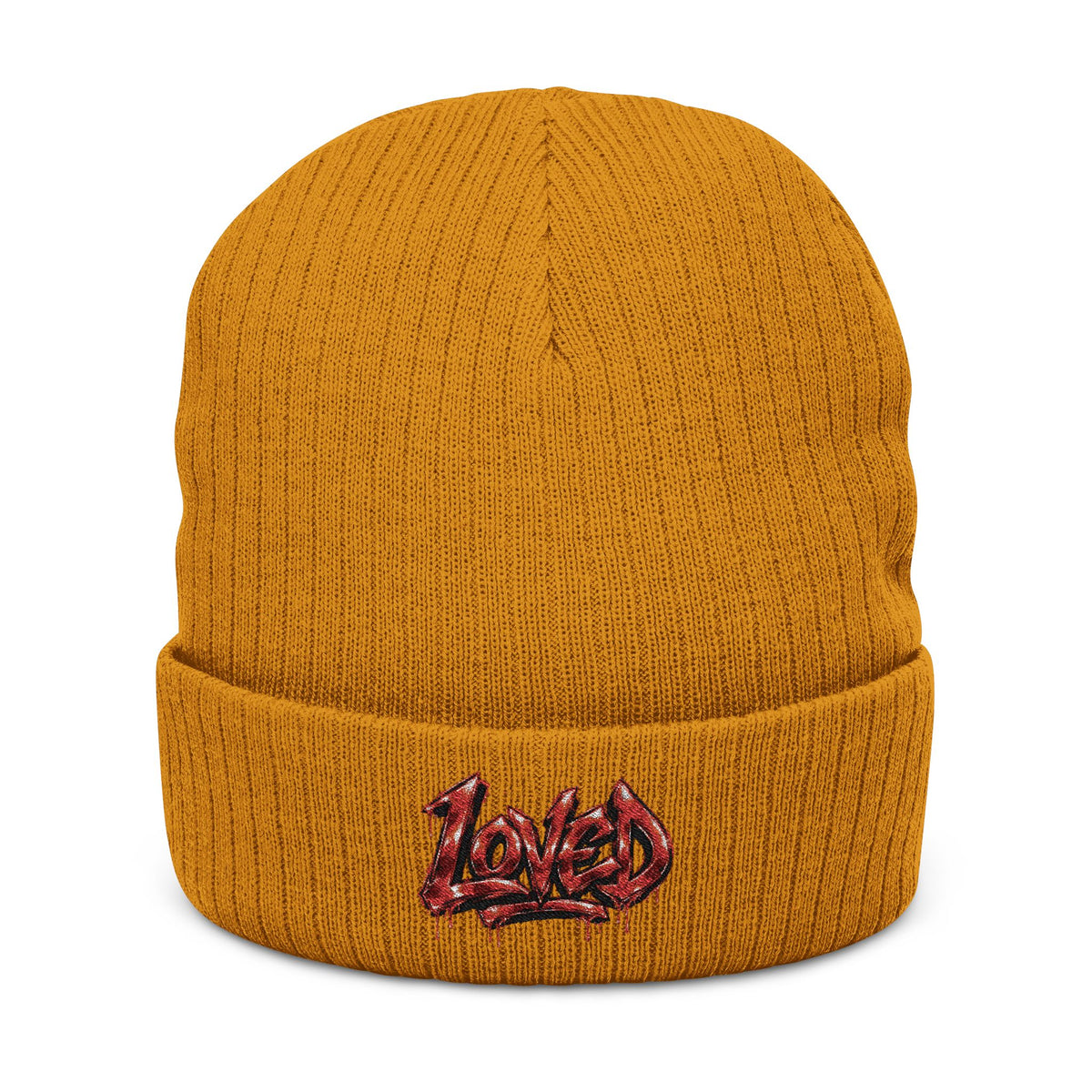 Love Embroidered Ribbed Knit Beanie
