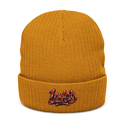 Love Embroidered Ribbed Knit Beanie